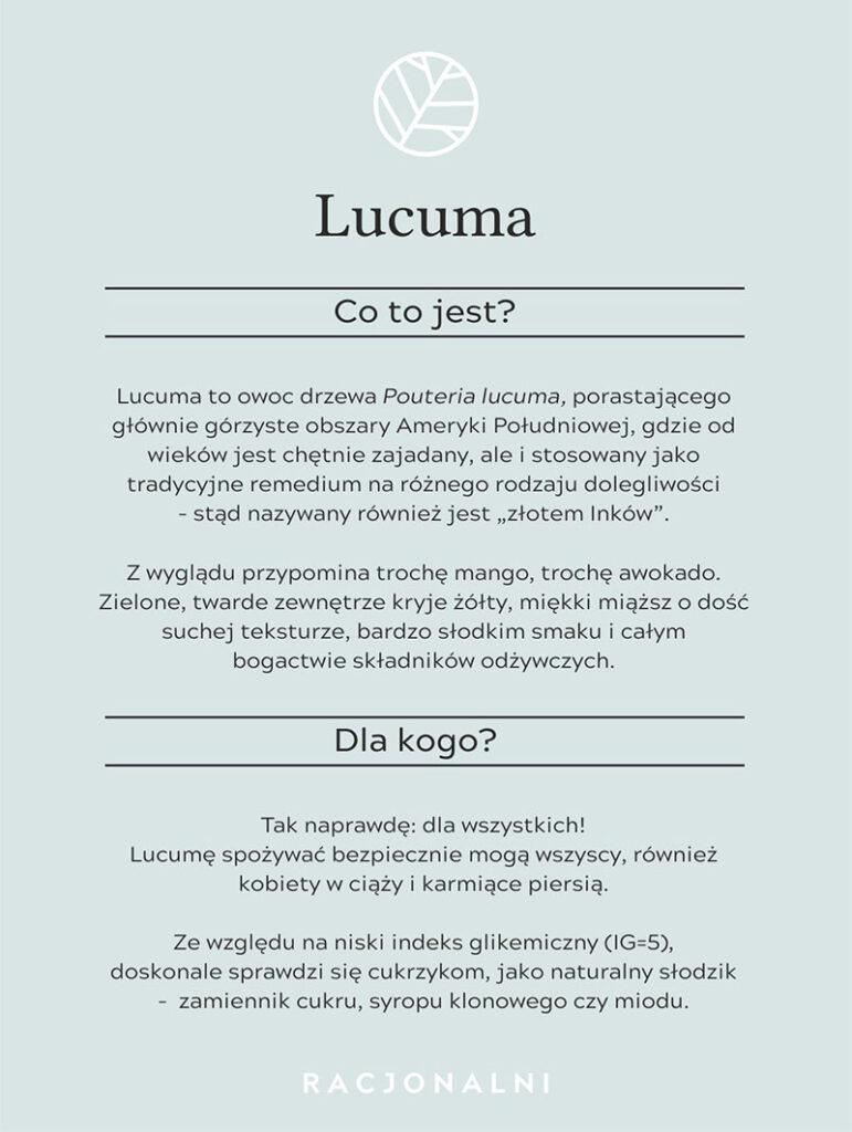 infografika opisująca co to jest lucuma i dla kogo się nadaje